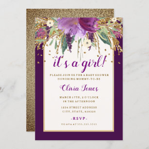Invitación Amethyst floral púrpura de Baby Shower