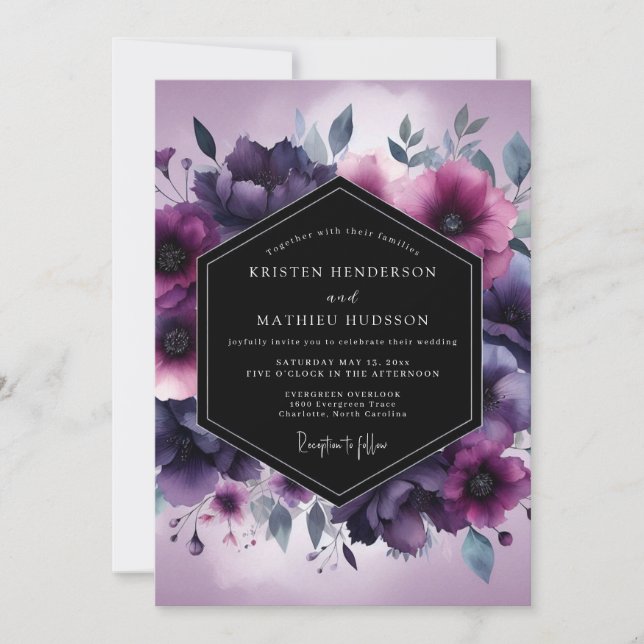 Invitación Amethyst Gloaming Flora Wedding (Anverso)