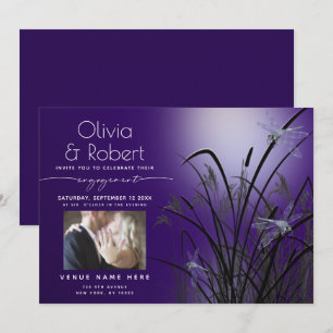 Invitación Amethyst Glow Engagement Moonlight Dragonfly