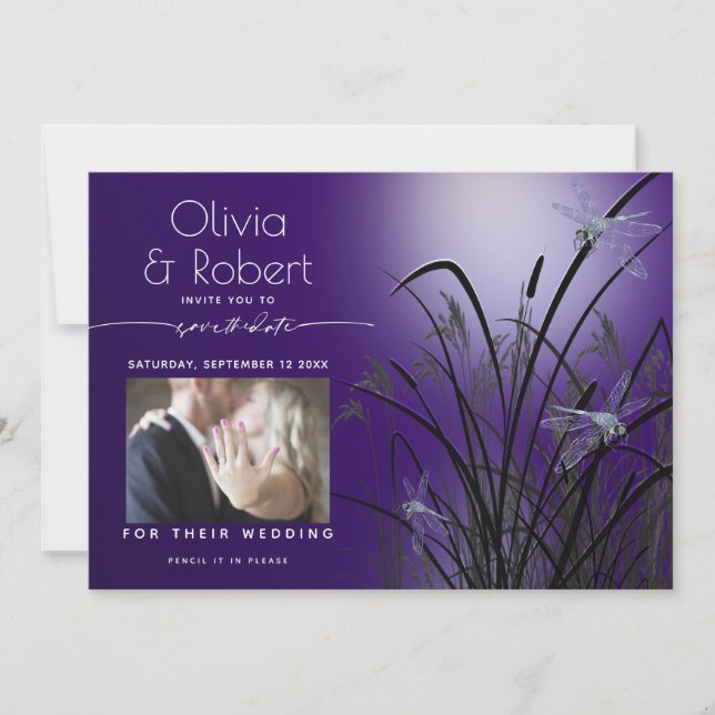 Invitación Amethyst Glow Save the Date Moonlight Dragonfly (Anverso)