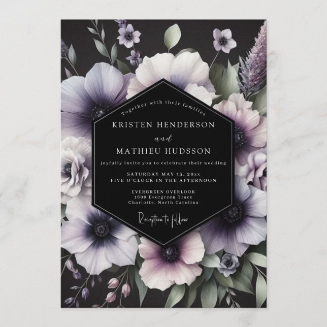 Invitación Amethyst Gothic Anemone Wedding (Anverso)