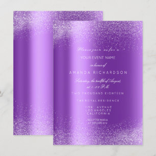 Invitación Amethyst Hojas de Purpurina Blanca en Marco de Are