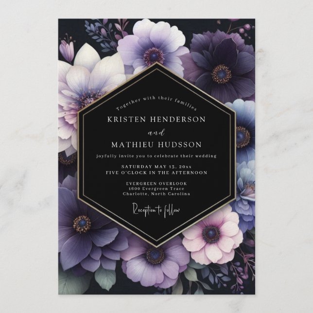 Invitación Amethyst Moody Floral Wedding (Anverso)