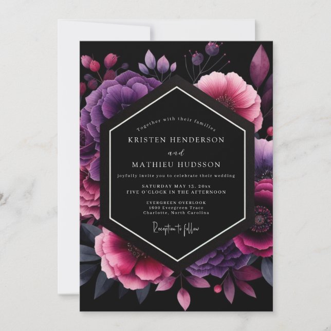 Invitación Amethyst Moody Floral Wedding (Anverso)