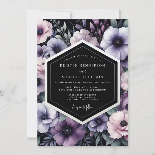 Invitación Amethyst Noir Bloom Wedding (Anverso)