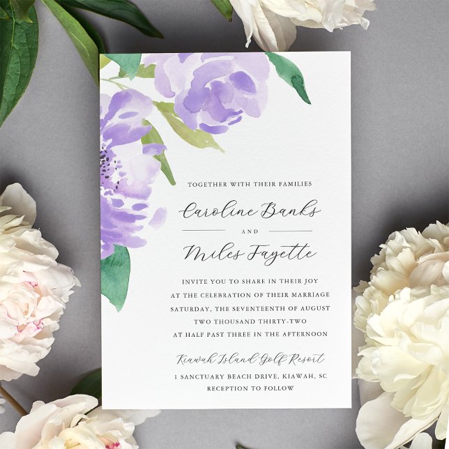 Invitación Amethyst Peony | Boda Floral de Lavender (Subido por el creador)