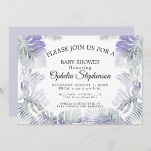 Invitación Amethyst Plum Verde azulada ducha de acuarela botá