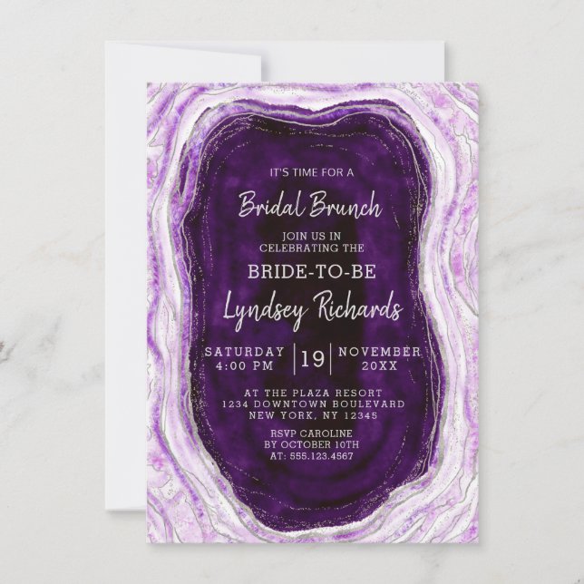 Invitación Amethyst Purple Agate Geode Bridal Brunch Shower (Anverso)
