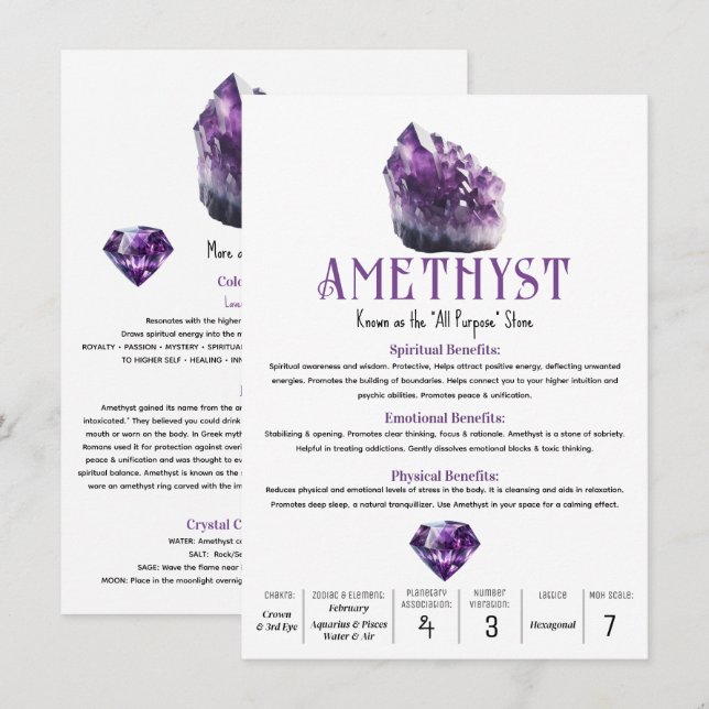 Invitación Amethyst Purple Crystal Propterias Metásicas (Anverso / Reverso)