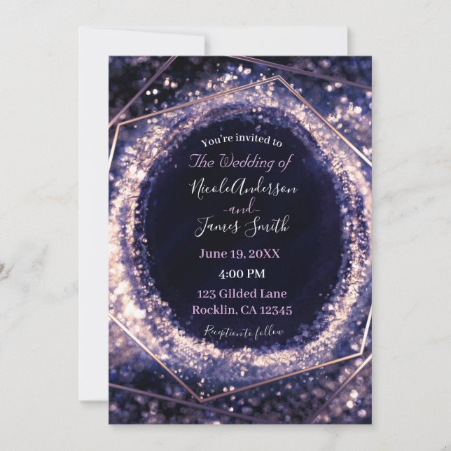 Invitación Amethyst Purple Modern Resumen Boda de Glam (Anverso)
