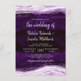 Invitación Amethyst Purple & Silver Geode Agode Rock Boda