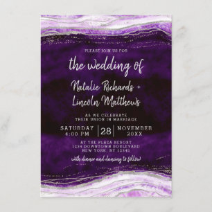 Invitación Amethyst Purple & Silver Geode Agode Rock Boda