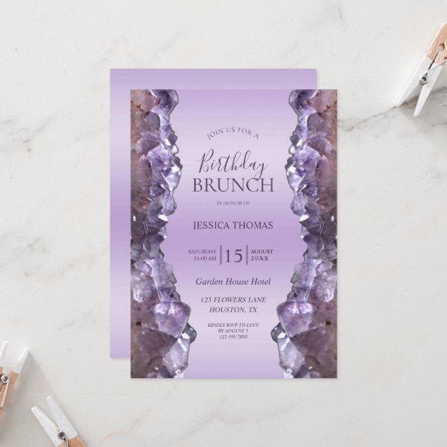 Invitación Amethyst Quartz Birthday Brunch (Anverso/Reverso In Situ)