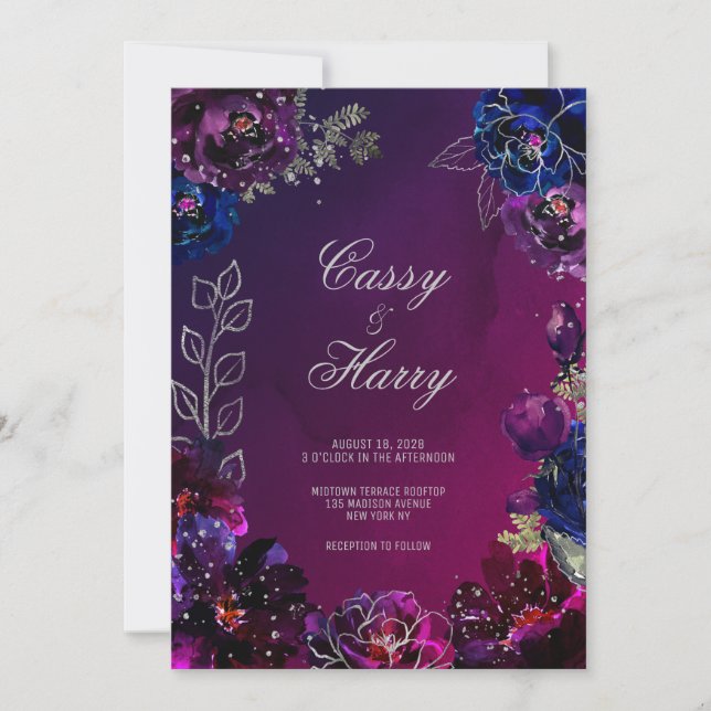 Invitación Amethyst Sapphire Ombre Jewel Tone Boda (Anverso)