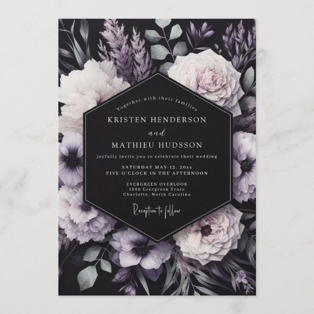 Invitación Amethyst Somber Bloom Wedding (Anverso)