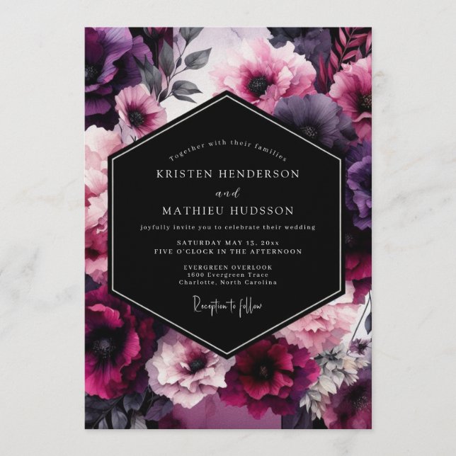 Invitación Amethyst Velvet Blossom Wedding (Anverso)