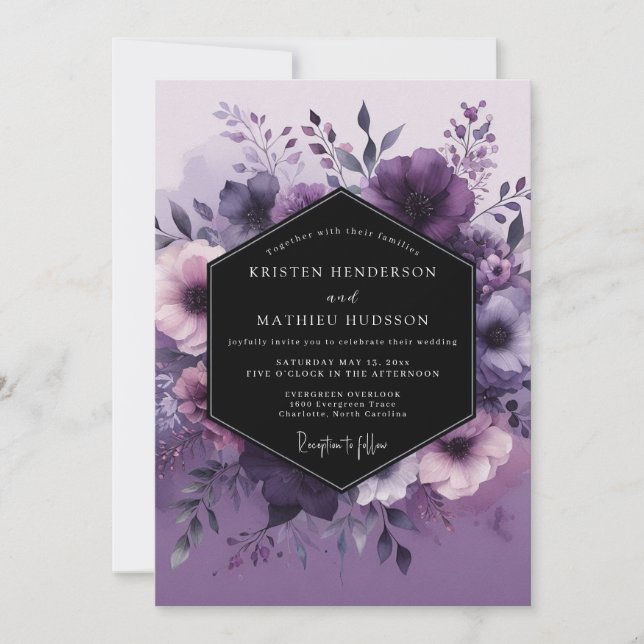 Invitación Amethyst Vesperal Flora Wedding (Anverso)