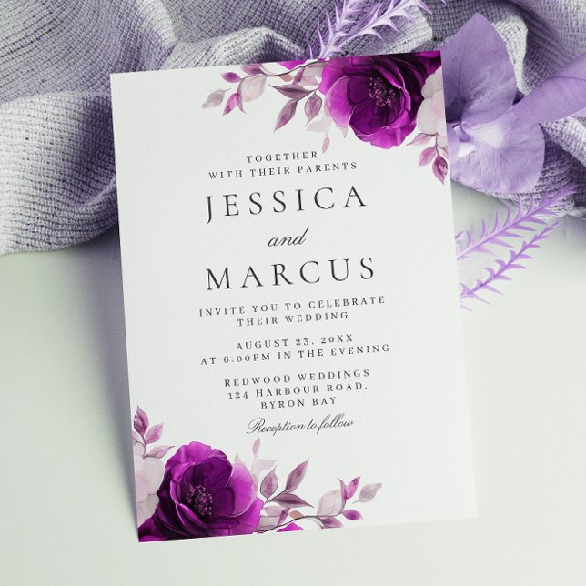Invitación Ametismo morado Boda floral índigo y violeta (Subido por el creador)