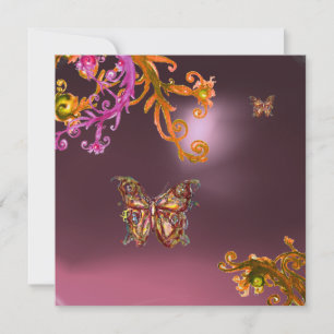 Invitación AMETISTA MARIPOSA, morado rosa brillante amarillo 