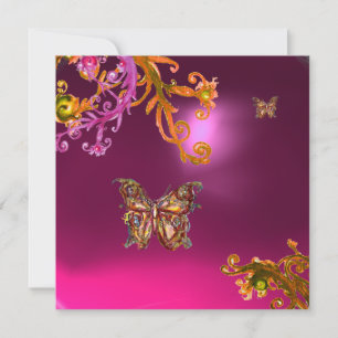 Invitación AMETISTA MARIPOSA, morado rosa brillante amarillo