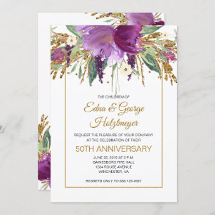 Invitación Ametista morado y aniversario de Boda 50 de oro