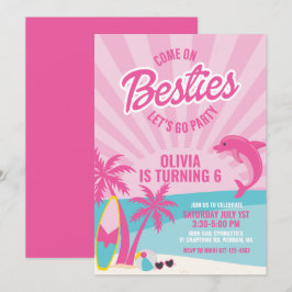 Invitación Amigas cumpleaños playa malibu rosa