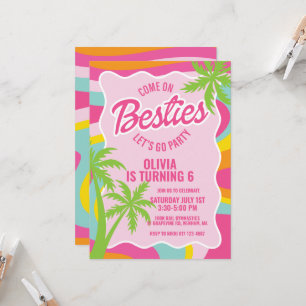 Invitación Amigas rosa malibu remolino playa cumpleaños