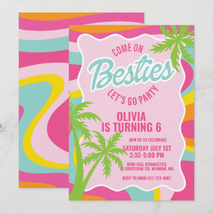 Invitación Amigas rosa malibu remolino playa cumpleaños