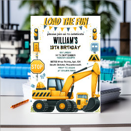 Invitación amigo chico Camiones de construcción simples cumpl