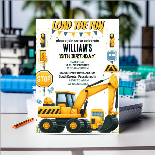 Invitación amigo chico Camiones de construcción simples cumpl
