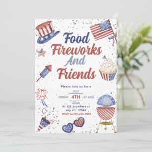 Invitación Amigo de la comida y fuegos artificiales 4 De Juli