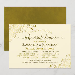 Invitación Amigo del oro Ensayo y cena de Boda de crema de ma