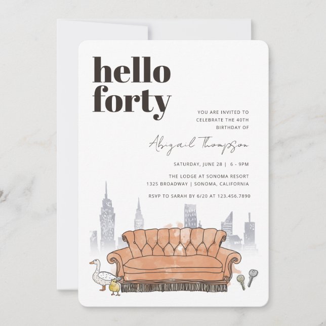 Invitación AMIGOS™ | Acuarela de Perk Central 40 cumpleaños (Anverso)