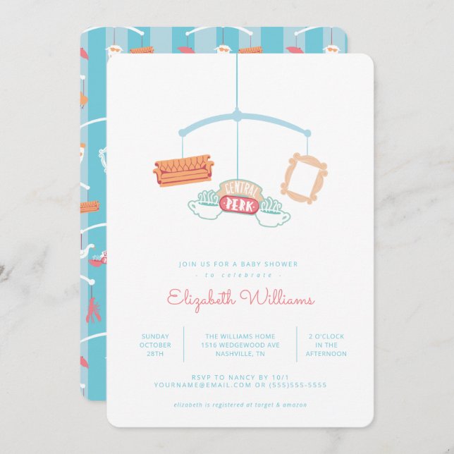 Invitación AMIGOS™ | Baby Shower de Central Perk (Anverso / Reverso)