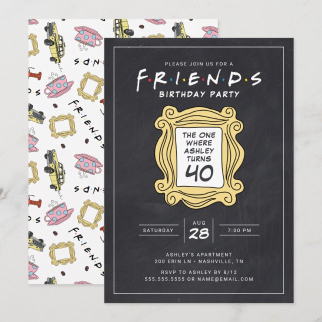 Invitación AMIGOS™ | Chalkboard 40th Birthday Invitation (Anverso / Reverso)