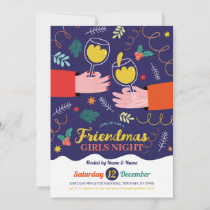 Invitación Amigos, Chicas y amigos de bebidas nocturnas Navid