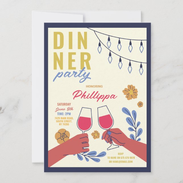 Invitación Amigos Cumpleaños Cata de Vinos Almuerzo Fiesta de (Anverso)