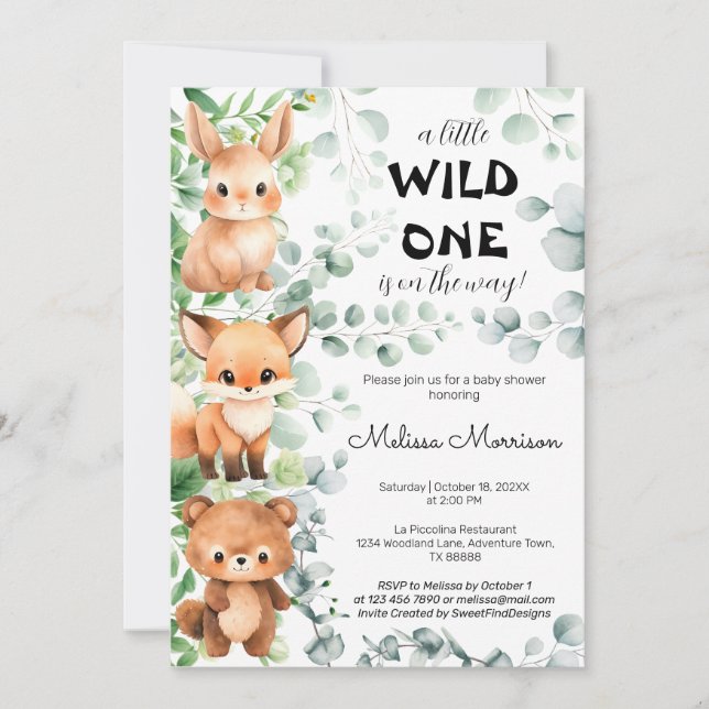 Invitación Amigos de Cute Forest Animals Baby Shower (Anverso)