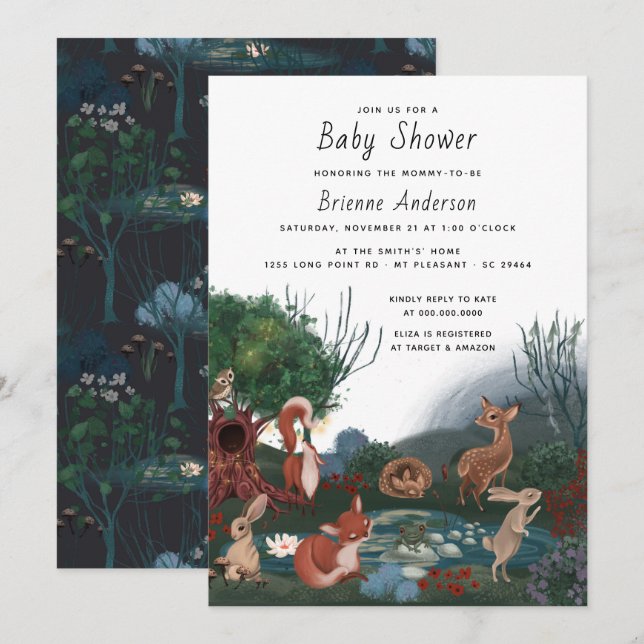 Invitación Amigos de Cute Forest Woodland Animals Baby Shower (Anverso / Reverso)