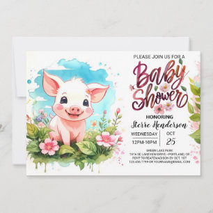 Invitación Amigos de Farmyard Pig Baby Shower