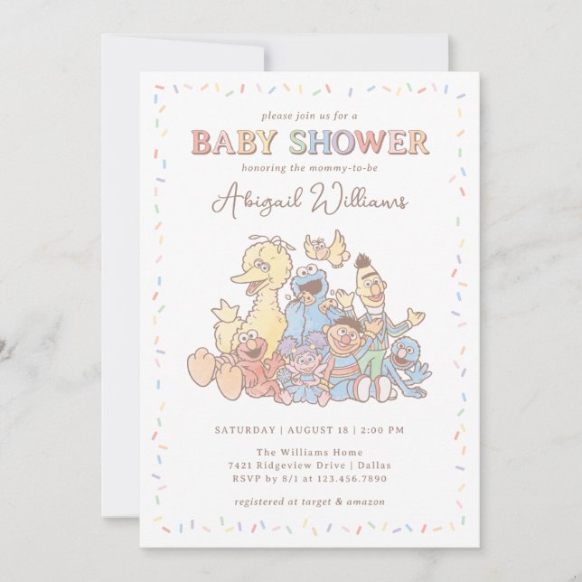 Invitación Amigos de la Calle Sésamo Fiesta de Baby Shower co (Anverso)