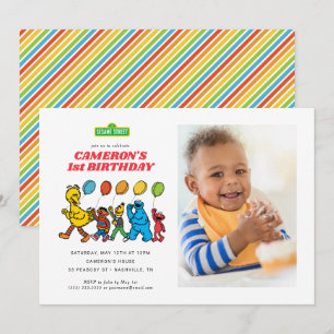 Invitación Amigos de la Calle Sésamo Globos de Cumpleaños