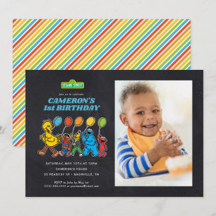 Invitación Amigos de la Calle Sésamo Globos de cumpleaños e