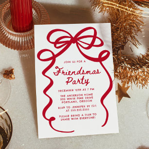 Invitación Amigos de la fiesta de Navidad Whimsical Red Bow F