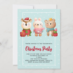 Invitación Amigos de Navidad - Fiesta de Oso Reno y Conejo