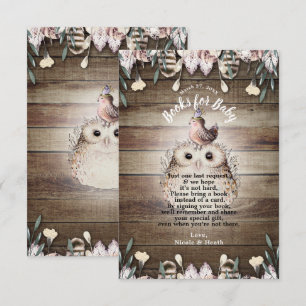 Invitación Amigos de plumas bohemios, búho y solicitud de lib