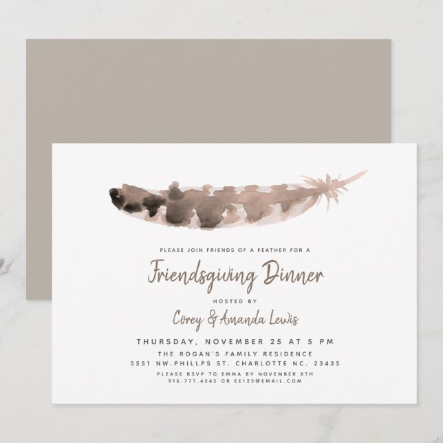 Invitación Amigos de un fiesta de la pluma el | Friendsgiving (Anverso / Reverso)