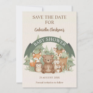 Invitación Amigos de Woodland Baby Shower Salven la fecha