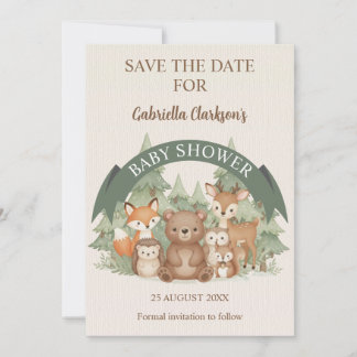 Invitación Amigos de Woodland Baby Shower Salven la fecha