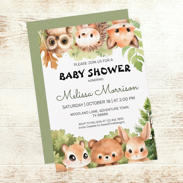 Invitación Amigos de Woodland reuniendo a Baby Boy Shower (Woodland Friends Gathering Baby Boy Shower Invitation)
